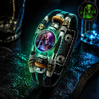 ⏳Time-Limited Special⏰Glow-in-the-Dark Leather Zodiac Sign Bracelet For Men and Women