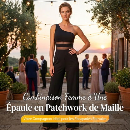 ✨🔥Combinaison à une épaule avec empiècement en maille et jambe large