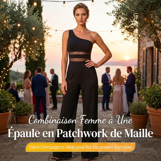 ✨🔥Combinaison à une épaule avec empiècement en maille et jambe large