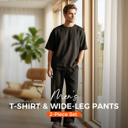 📢📢50 % DE RÉDUCTION !! ⏰Ensemble 2 pièces pour homme : t-shirt et pantalon à jambes larges