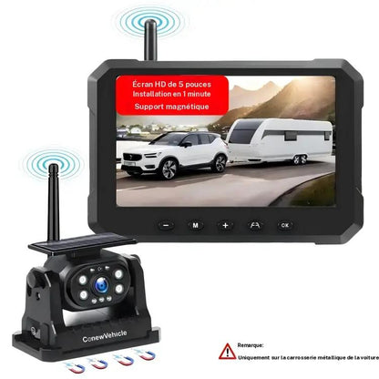 ConewVehicle Caméra de sauvegarde sans fil solaire magnétique avec moniteur HD de 7 po, vue arrière 1080P pour voiture