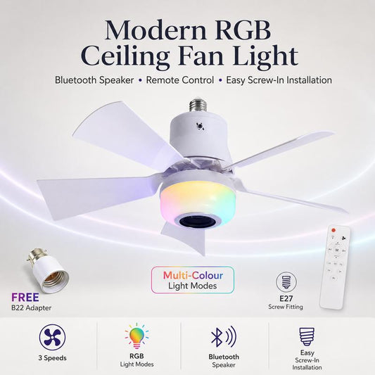 🔥💡 LAST DAY – 50% OFF! BreezGlow™ Smart Ceiling Fan Light – Bluetooth Speaker, 16M RGB Colors, E27 fit – breeze & beats in one. 🎵🌀✨