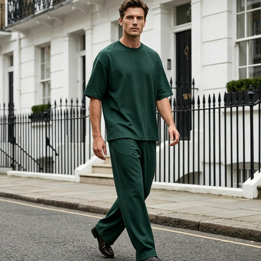 👕 50% DE RÉDUCTION! 🔥 Ensemble 2 Pièces pour Homme – T-Shirt & Pantalon à Jambes Larges, Look Décontracté, Tissu Léger & Parfait Pour Les Journées Chaudes ☀️