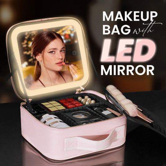 💄50% OFF!🎁Flawless Makeup Anywhere – Portable LED Mirror Makeup Bag!✨