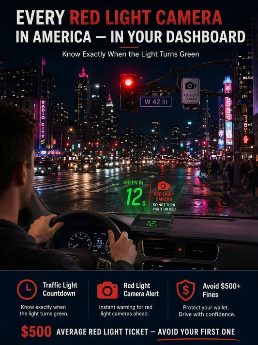 🥳2026 HOT SALE🥳💞50K+ SOLD!🚗⚡ 50% OFF! HUD Car GPS Speedometer – Traffic light countdown & red light camera alerts. Speed & direction on windscreen – no more looking down! 🛡️✨
