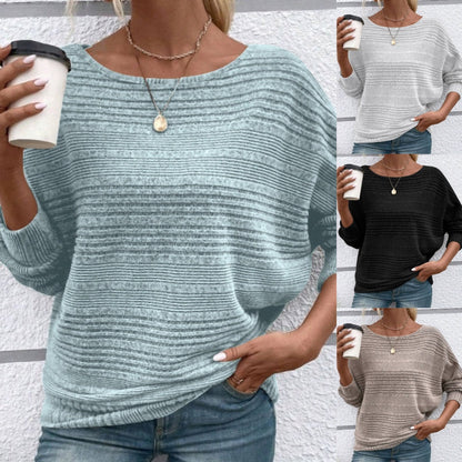 🌹 50 % de réduction🌹Haut rayé à col rond et manches longues