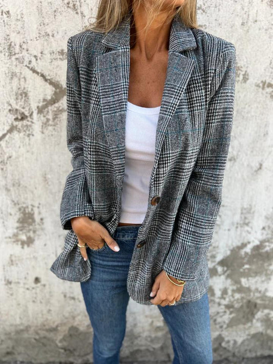 🍂Petit costume slim à col revers et boutons à carreaux pour femmes
