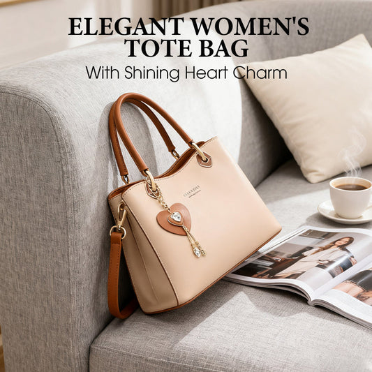 👜 LIMITED-TIME 50% OFF! ✨ Elegant Women's Tote Bag with Shining Heart Charm – Soft Synthetic Leather, Adjustable Strap 💖