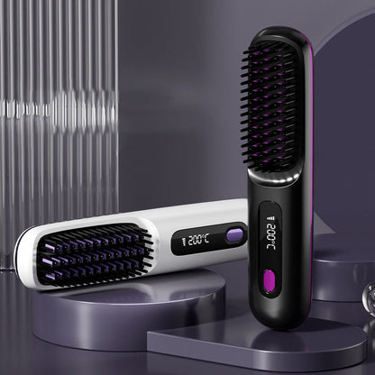 💇‍♀️ 50% DE RÉDUCTION! 🔥 Peigne Chauffant Sans Fil en Céramique – Lisse Les Cheveux, Design Portable & Idéal Pour Un Coiffage Rapide En Voyage ✨
