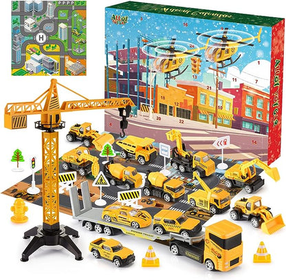 🎉 LIMITED TIME 50% OFF! 🚗Kids Advent Calendar for Boys: Alloy Construction Engineering Vehicle Toy Sets