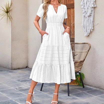 📢📢50 % de réduction !! ⏰Robes longues décontractées à manches courtes et à col en V pour femmes
