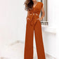 💎 50% DE RÉDUCTION ! 💎 Ensemble Fluide Taille Élastique – Top à Lien Frontal & Pantalon à Jambes Larges en Lin, Parfait pour l'Été 🌸👚