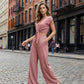 💎 50% DE RÉDUCTION ! 💎 Ensemble Fluide Taille Élastique – Top à Lien Frontal & Pantalon à Jambes Larges en Lin, Parfait pour l'Été 🌸👚
