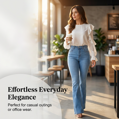 👖 50 % DE RÉDUCTION ! 💙 Jean stretch taille haute évasé pour femme : Coupe confortable, style rétro et tissu stretch 🌸