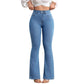 👖 50 % DE RÉDUCTION ! 💙 Jean stretch taille haute évasé pour femme : Coupe confortable, style rétro et tissu stretch 🌸