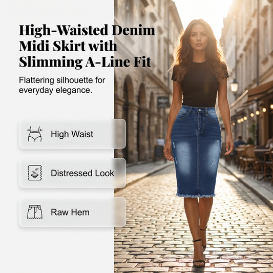 👗 50% DE RÉDUCTION! ✨ Jupe en Jean Taille Haute – Ourlet Effiloché, Coupe A-Line & Denim Stretch, Un Indispensable Vintage Pour Un Style Tendance 🌸