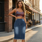 👗 50% DE RÉDUCTION! ✨ Jupe en Jean Taille Haute – Ourlet Effiloché, Coupe A-Line & Denim Stretch, Un Indispensable Vintage Pour Un Style Tendance 🌸