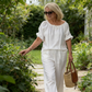 Ensemble 2 pièces femme : haut et pantalon à cordon