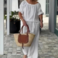Ensemble 2 pièces femme : haut et pantalon à cordon