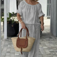 Ensemble 2 pièces femme : haut et pantalon à cordon