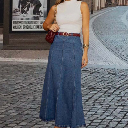 👗56% DE RÉDUCTION !🎇Jupe longue en jean trapèze taille haute pour femme