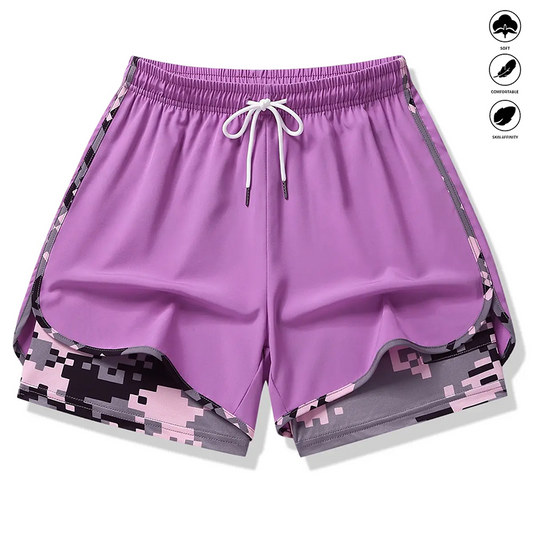50 % DE RÉDUCTION SUR LES SHORT DE SPORT 2 EN 1 ! 🔥 Tissu respirant, doublure camouflage et poches pour femmes 🏃‍♀️✨