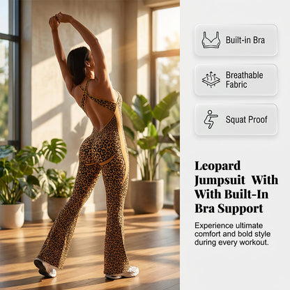 🔥Nouveauté 2026🔥Combinaison de sport imprimé léopard pour femme avec soutien-gorge intégré