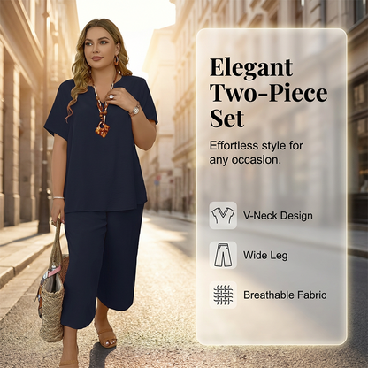 ✨Ensemble Femme Haut Manches Courtes & Pantalon Large – Look Tendance, Tissu Léger & Parfait Pour Le Printemps 💃
