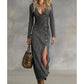 ✨🔥Robe longue à manches longues et col en V pour femme