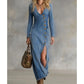 ✨🔥Robe longue à manches longues et col en V pour femme