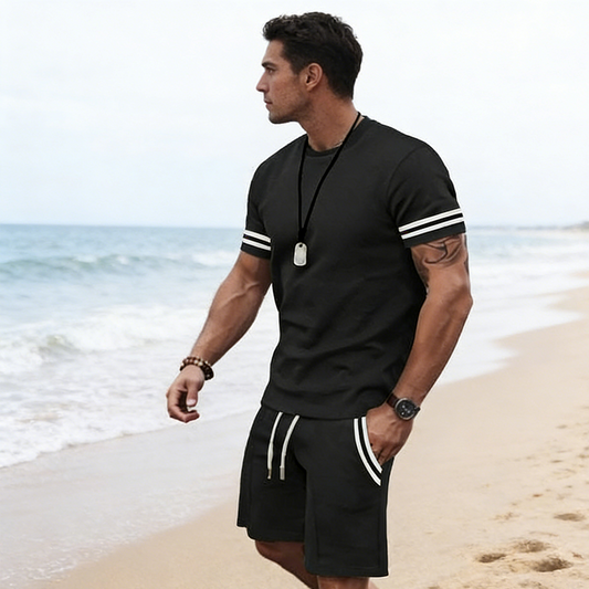 ✨ 63 % de réduction 🔥 Ensemble 2 pièces pour homme : t-shirt rayé et short