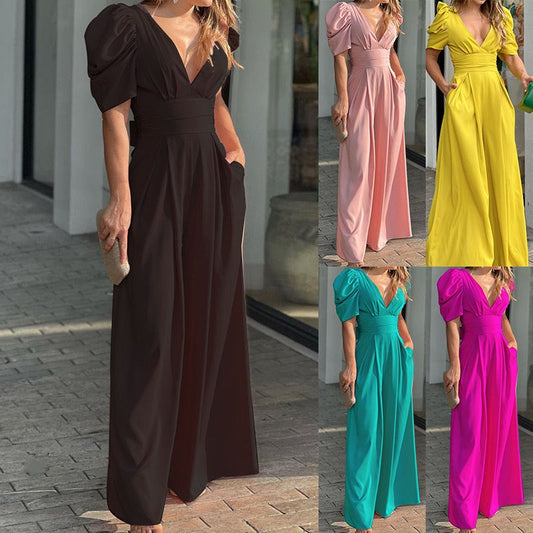 👗🎀50 % de réduction🌺👗Combinaisons pour femmes à large jambe et décolleté en V profond