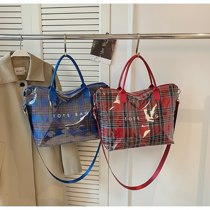 ✨🔥Sac fourre-tout en PVC à carreaux pour femmes
