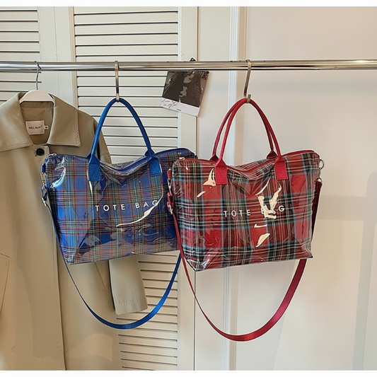 ✨🔥Sac fourre-tout en PVC à carreaux pour femmes