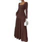 👗 50% DE RÉDUCTION ! Robe Longue Femme Col Carré – Tissu Texturé, Corsage Élastique & Silhouette Flatteuse 🌸
