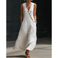 👗⏰ 50% DE RÉDUCTION ! Robe Longue Femme en Coton-Lin – Col en V, Boutons Asymétriques & Poches, Coupe Fluide pour l'Été 🌊