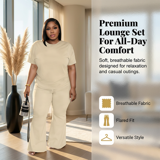 Women's Casual Top & Flared Pants 2-Piece Set