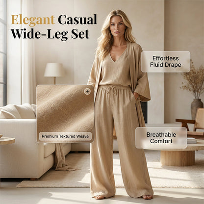 ⏳Offre à durée limitée -50%⏰ Ensemble 3 pièces : pantalon large, sous-vêtements et cardigan élégants 🧥👚👖