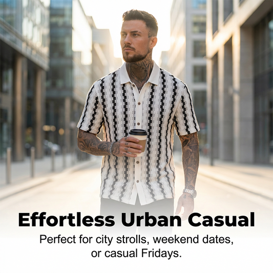 👔 PROMO LIMITÉE 50% DE RÉDUCTION ! ✨ Chemise Homme Rétro Motif Géométrique Tricoté – Respirant, Col Contrasté 🍂