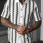 👔 PROMO LIMITÉE 50% DE RÉDUCTION ! ✨ Chemise Homme Rétro Motif Géométrique Tricoté – Respirant, Col Contrasté 🍂