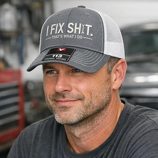Casquette de camionneur brodée « I Fix Shit » 🛠️ | Humour & Style 🧢 -50% 🔥