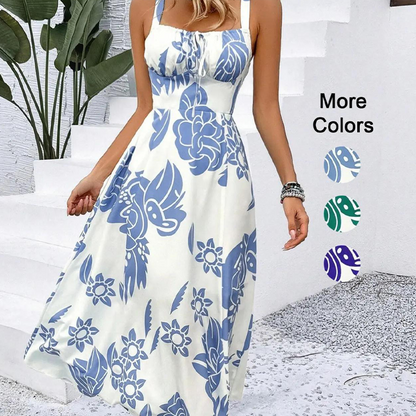 🌺 PROMO LIMITÉE 52% DE RÉDUCTION ! 👗 Robe Imprimée à Bretelles Fines – Dos Froncé, Coupe Trapèze, Légère 🦋