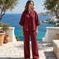 📢⏰👕 PROMO -50% ! Ensemble Femme – Haut Col Montant & Pantalon Large, Tissu Fluide, Style Décontracté Élégant (Multi-Couleurs)