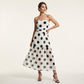 Élégante robe à volants sans bretelles à pois