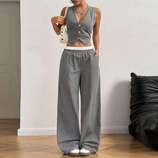 Débardeur à rayures et pantalon large pour femme