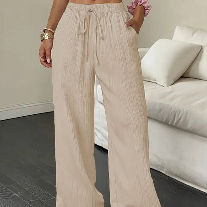 Pantalon large à effet froissé unie pour femme