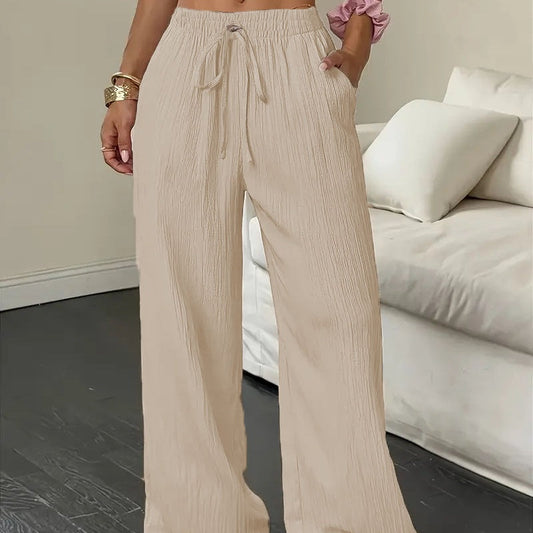 Pantalon large à effet froissé unie pour femme