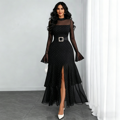👗 50% DE RÉDUCTION 🌞 Robe maxi élégante à col montant & fente – Moulante, affinante & féminine – Idéale pour galas, mariages & occasions spéciales ✨