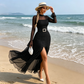 👗 50% DE RÉDUCTION 🌞 Robe maxi élégante à col montant & fente – Moulante, affinante & féminine – Idéale pour galas, mariages & occasions spéciales ✨