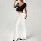 👖 50% DE RÉDUCTION 🧵 Pantalon évasé femme à fronces et empiècement en dentelle – Élégant, respirant & parfait pour un look chic ou romantique au quotidien 🌸